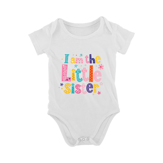 Colorful Hand Lettering I Am The Little Sister Baby Onesie, Cute Newborn Sister Outfit