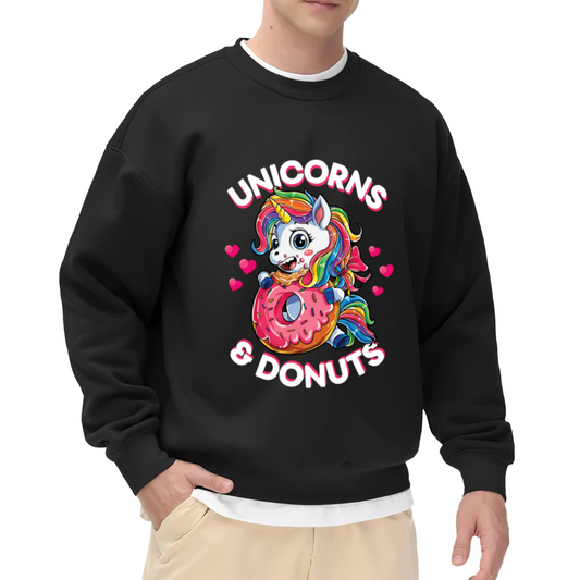 Cute Unicorn Donut Rainbow Heart Cartoon Crewneck Sweatshirt