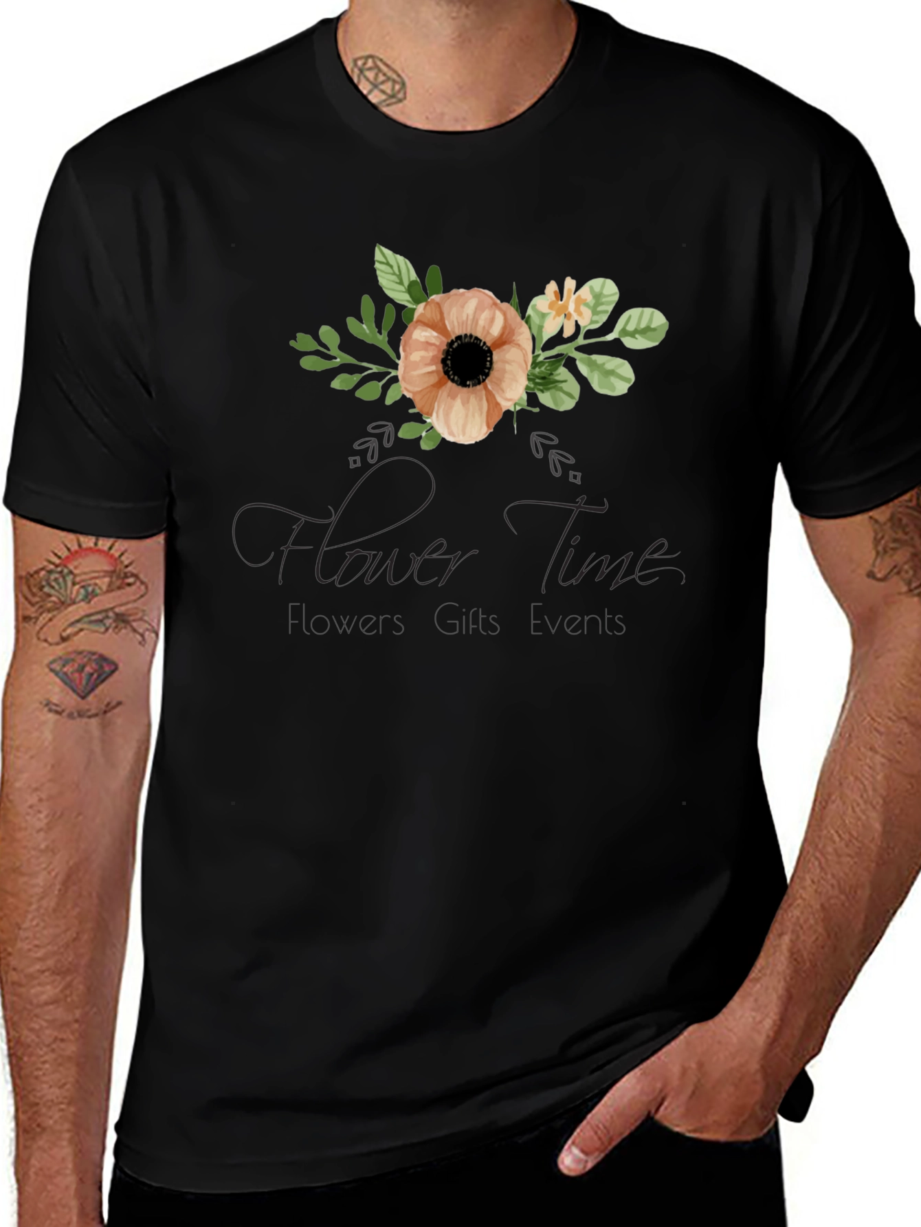 Floral Time Black Graphic T-Shirt