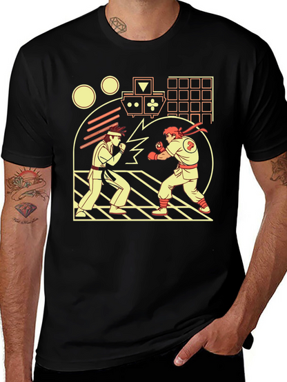 Retro Video Game Fight T-Shirt - Black