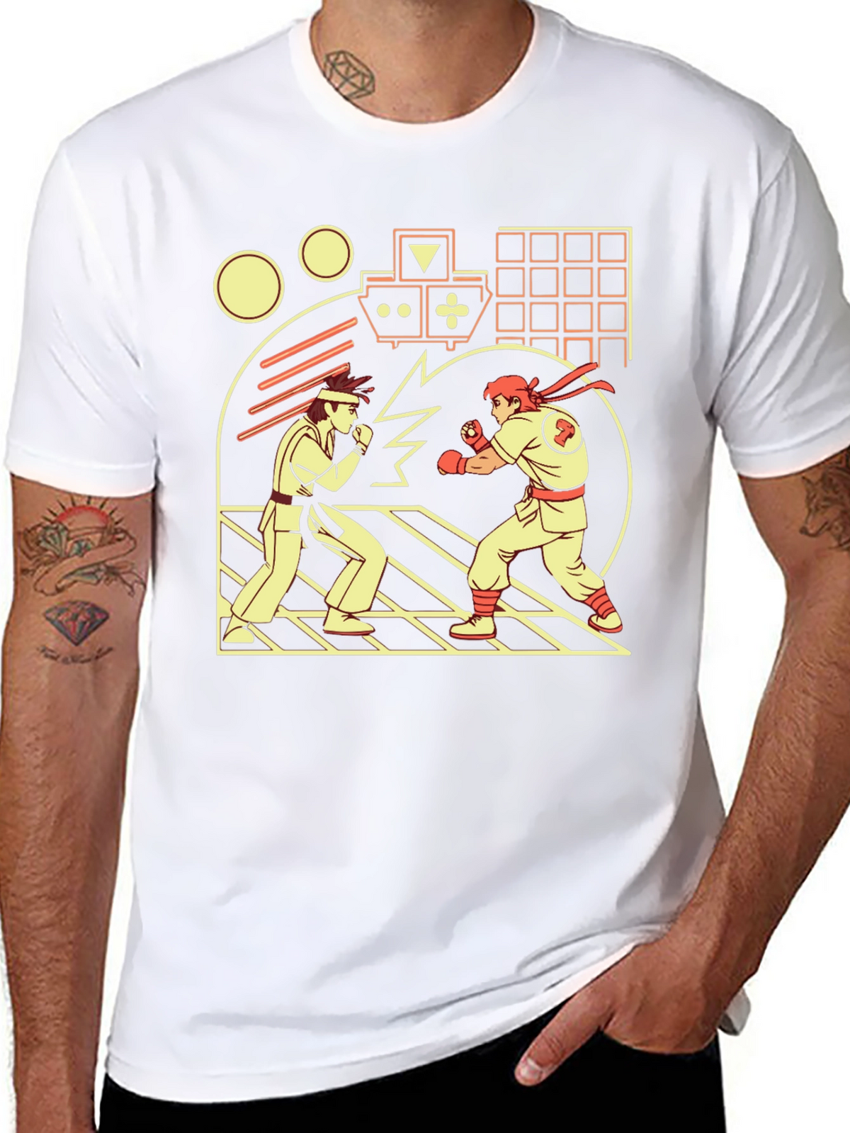 Retro Video Game Fight T-Shirt - Black
