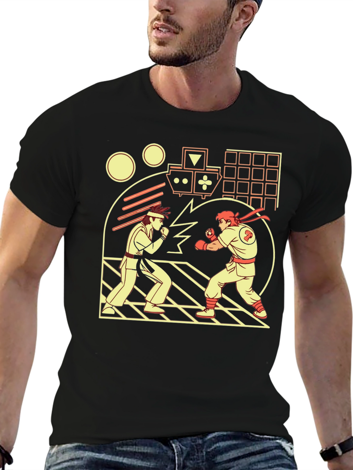 Retro Video Game Fight T-Shirt - Black