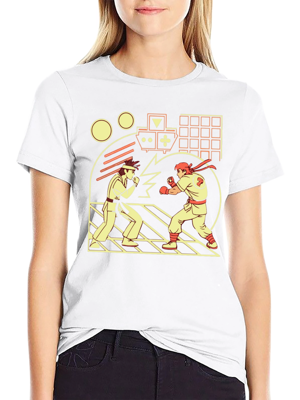 Retro Video Game Fight T-Shirt - Black