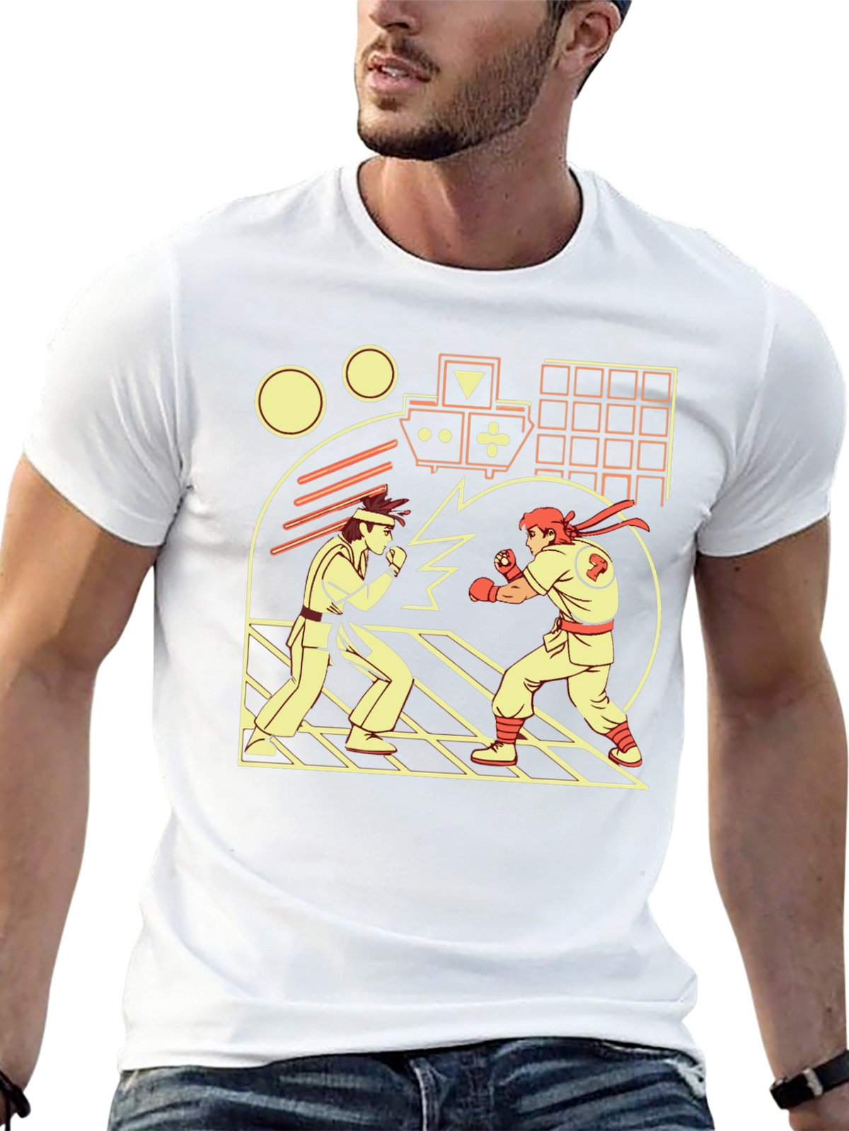 Retro Video Game Fight T-Shirt - Black