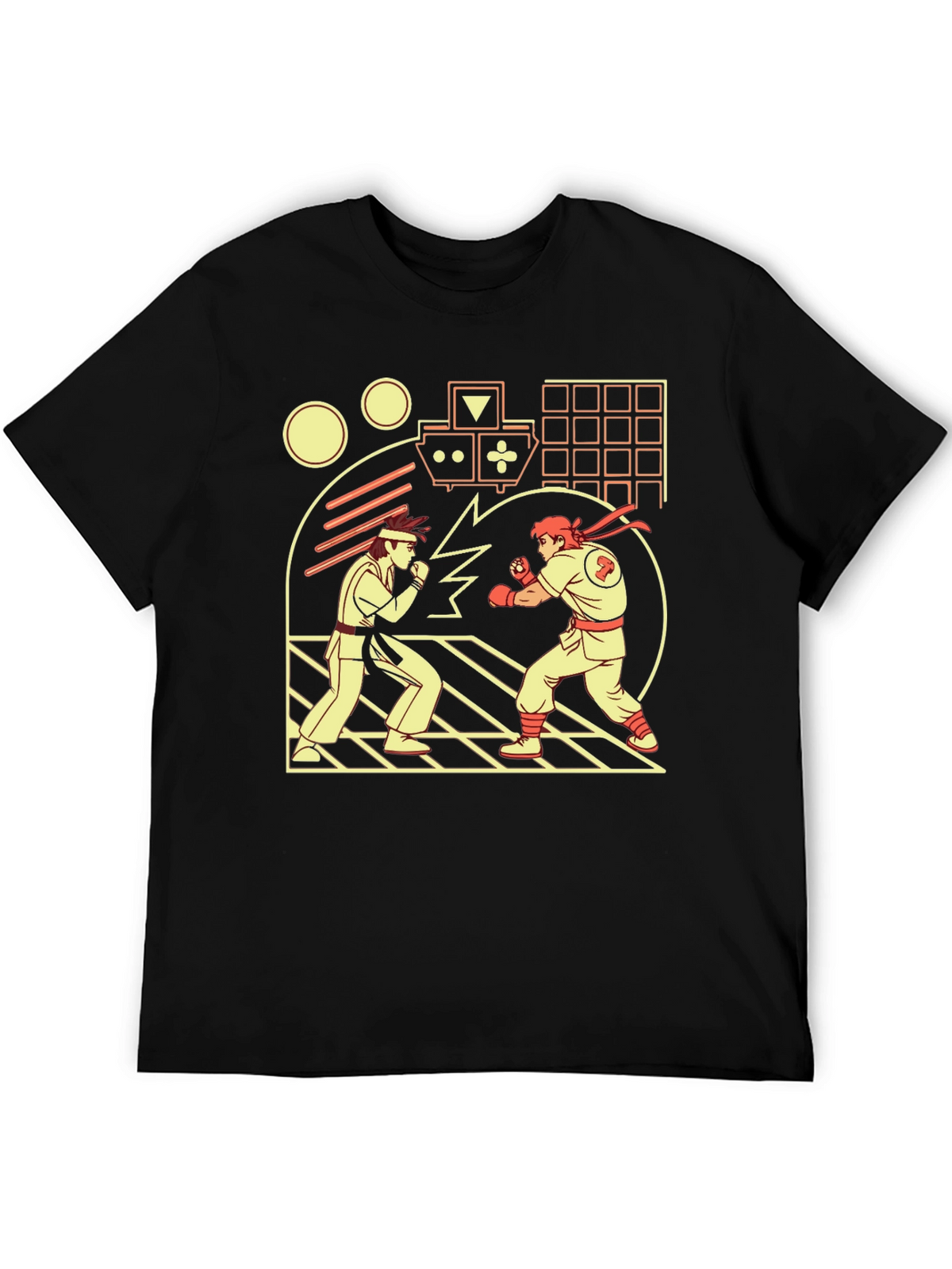 Retro Video Game Fight T-Shirt - Black