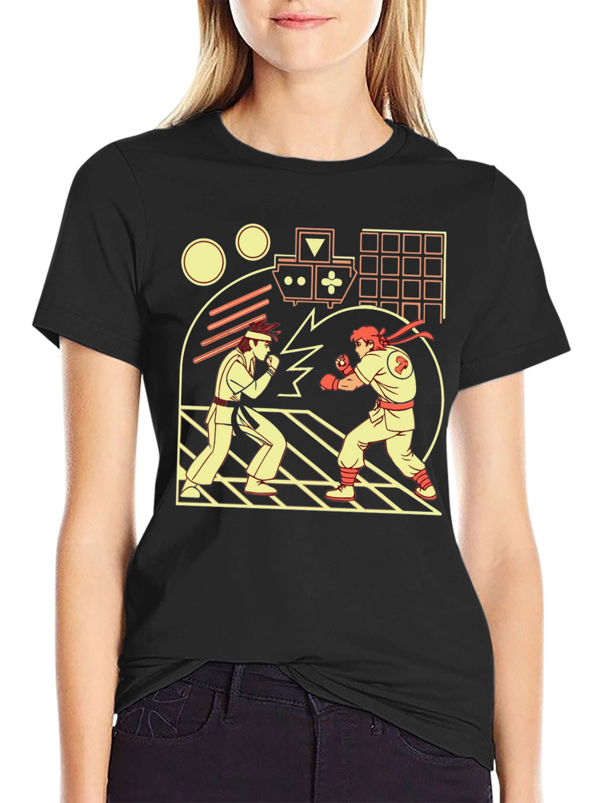 Retro Video Game Fight T-Shirt - Black
