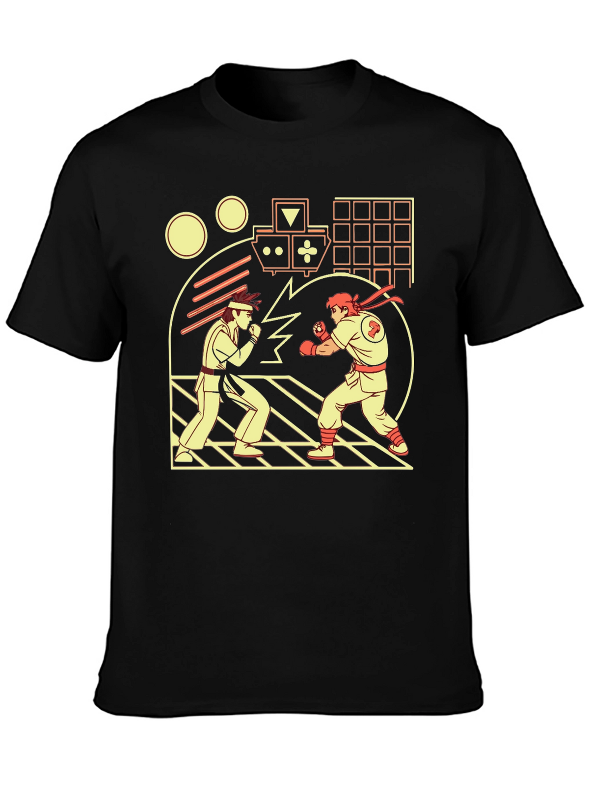 Retro Video Game Fight T-Shirt - Black