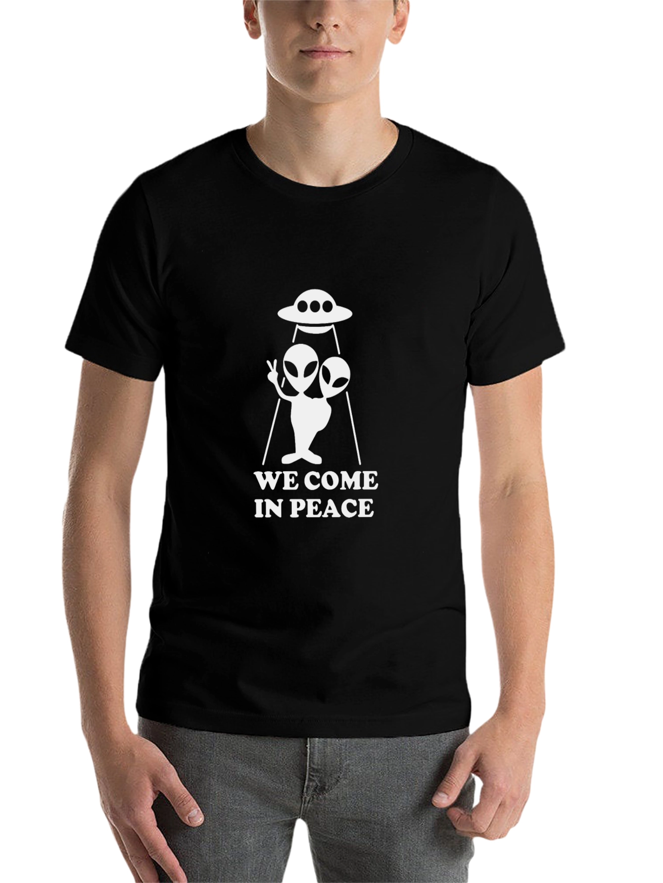 We Come In Peace Alien UFO Graphic T-Shirt