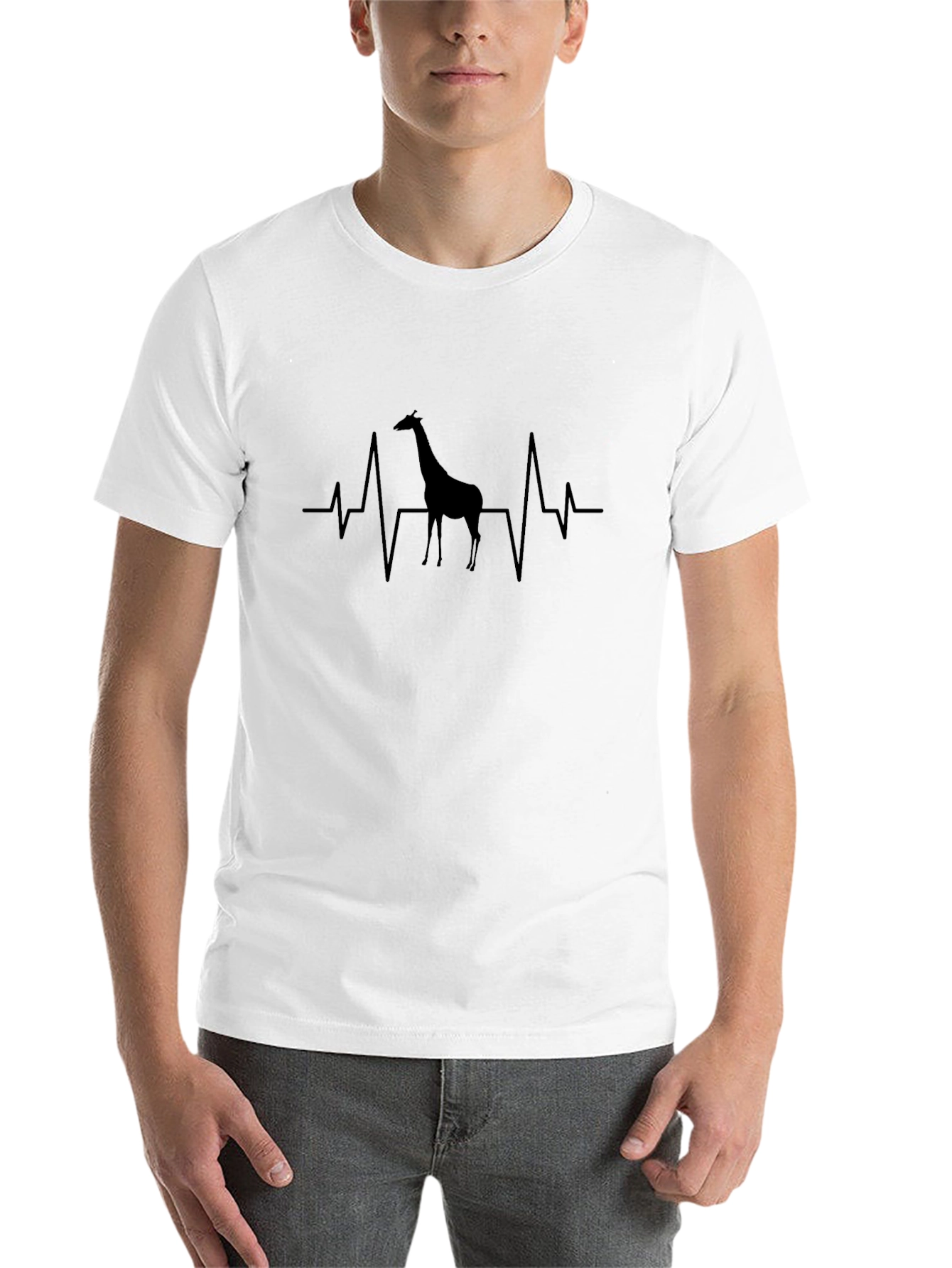 Giraffe Heartbeat Graphic Tee - Black Crewneck T-Shirt
