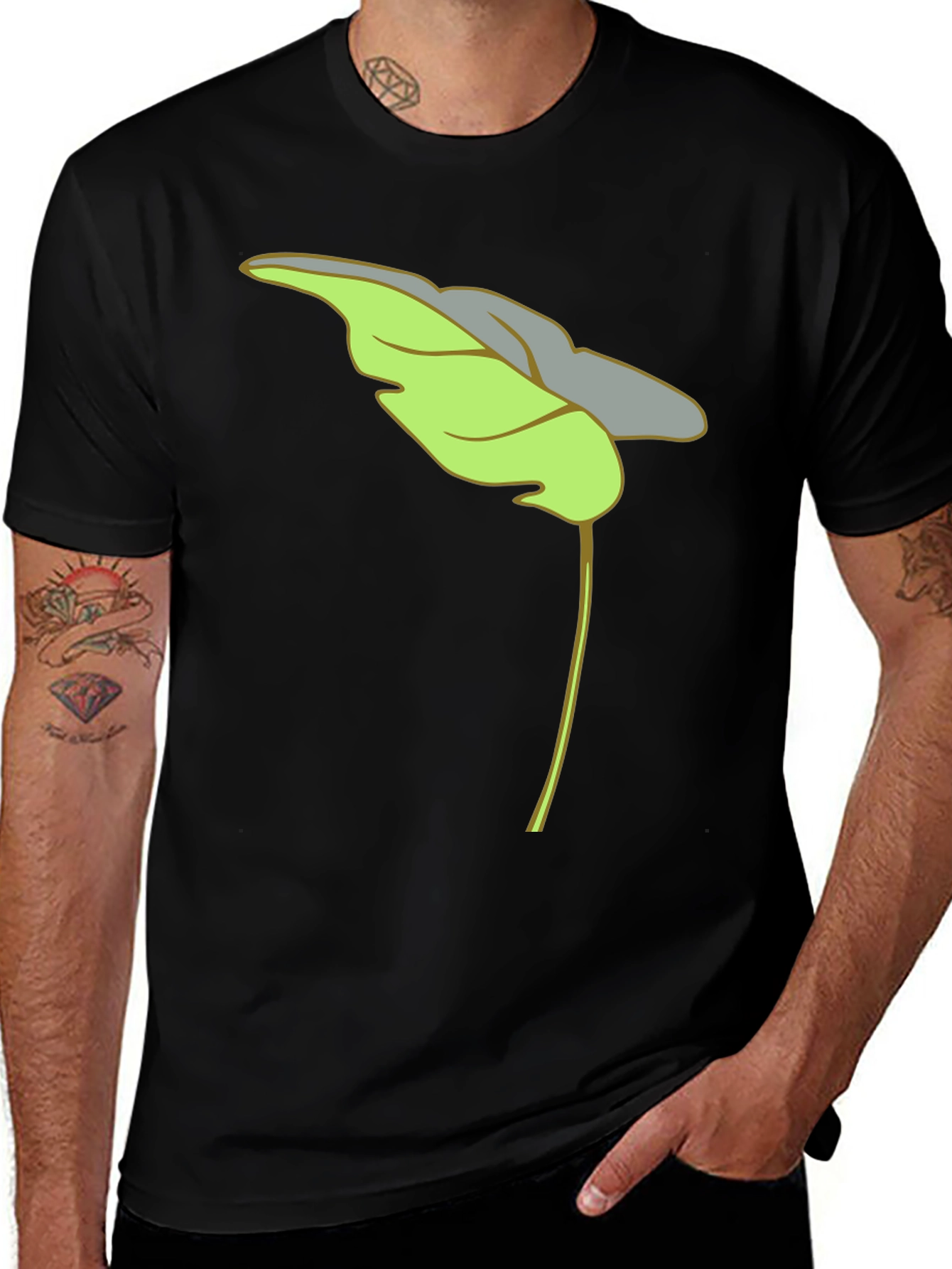 Leaf Graphic Black T-Shirt Casual Wear