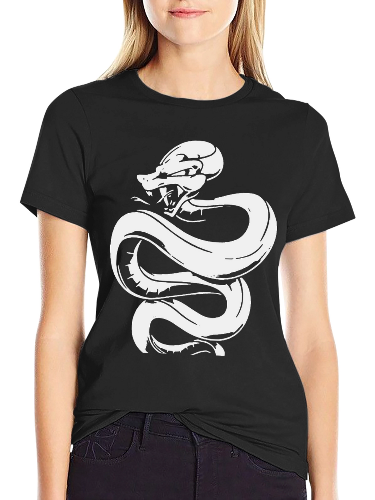 Black Tee with White Snake Graphic