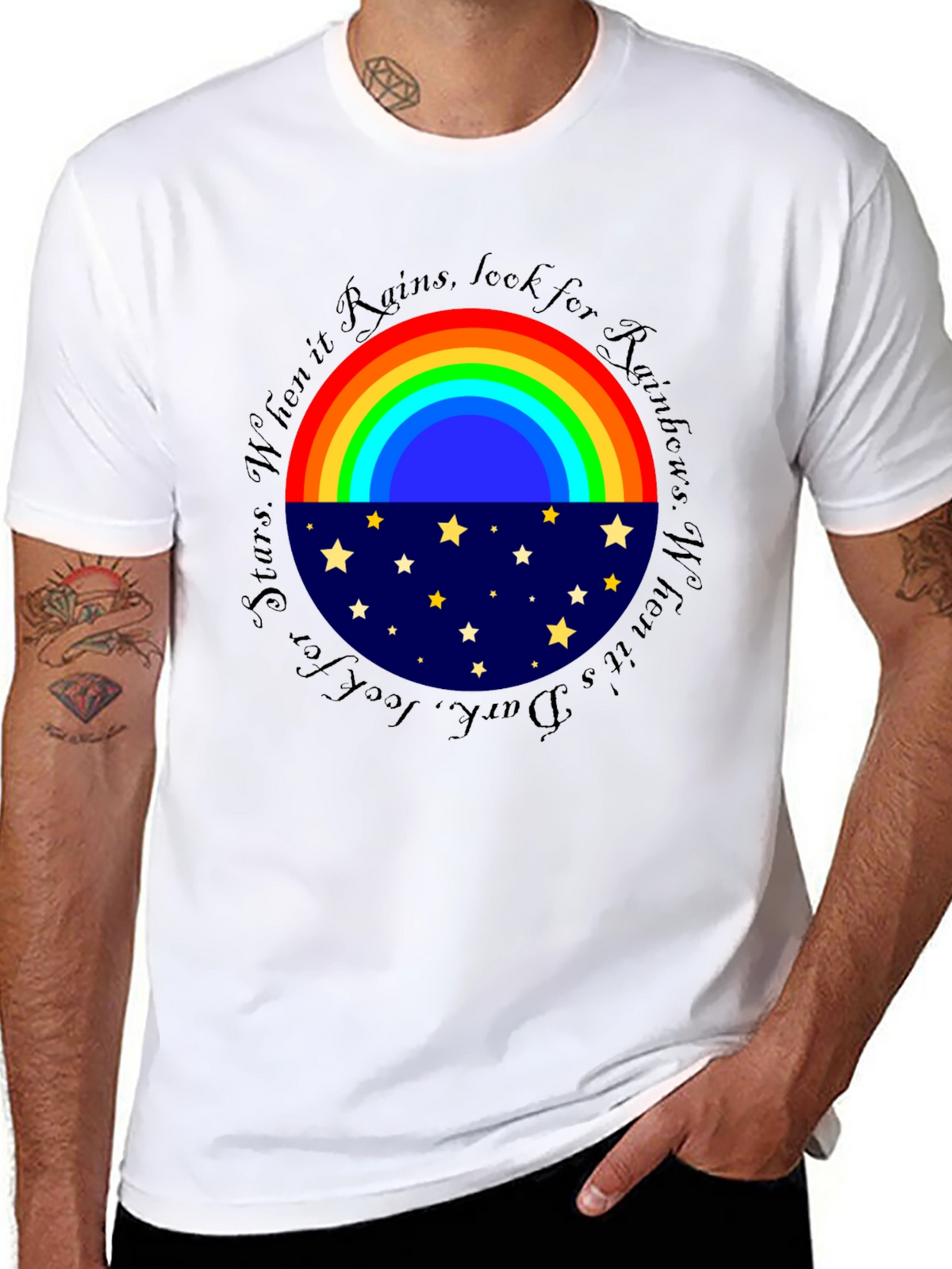 Rainbow & Stars Graphic T-Shirt - Inspiring Design