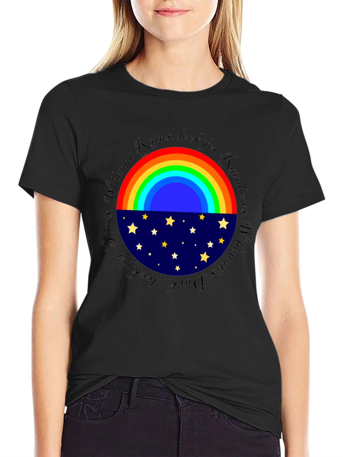 Rainbow & Stars Graphic T-Shirt - Inspiring Design