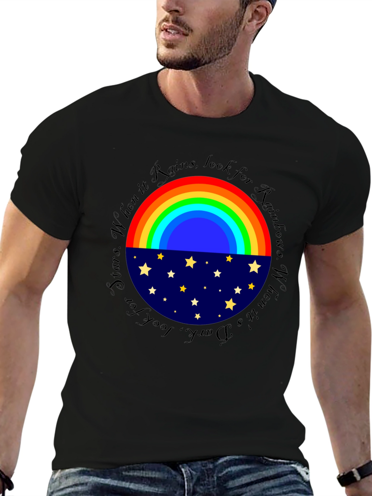 Rainbow & Stars Graphic T-Shirt - Inspiring Design