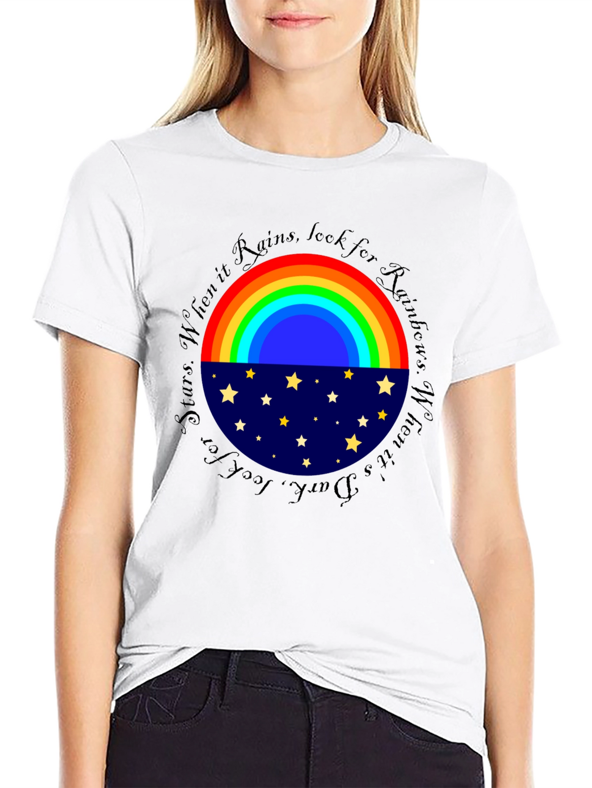 Rainbow & Stars Graphic T-Shirt - Inspiring Design