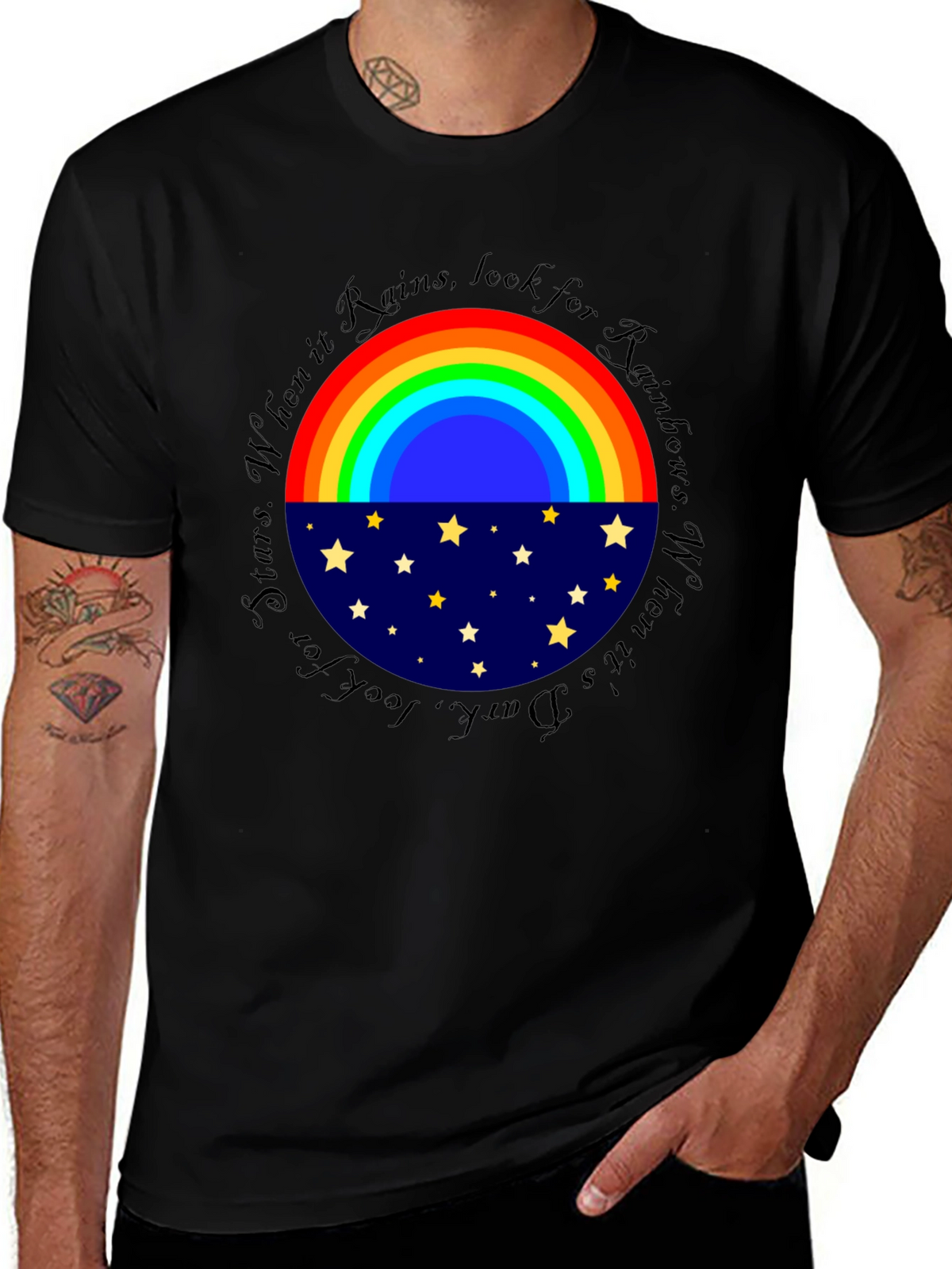 Rainbow & Stars Graphic T-Shirt - Inspiring Design