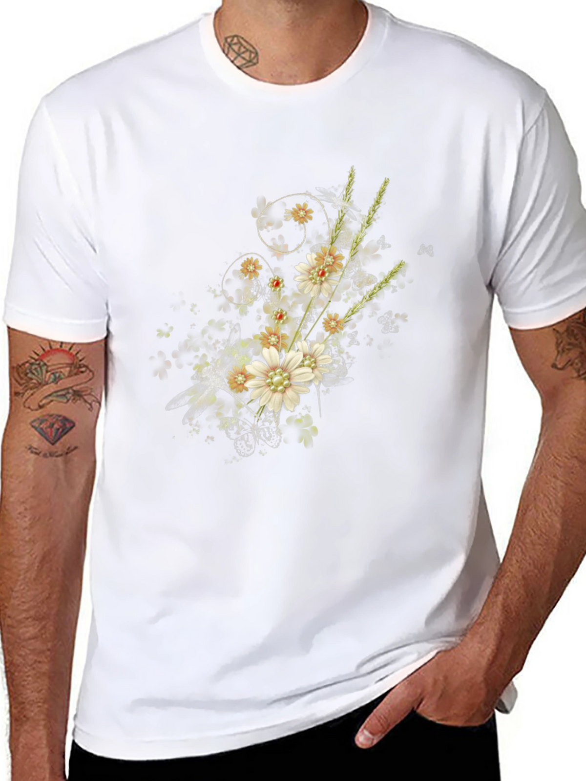Floral Dragonfly Graphic Black Tee