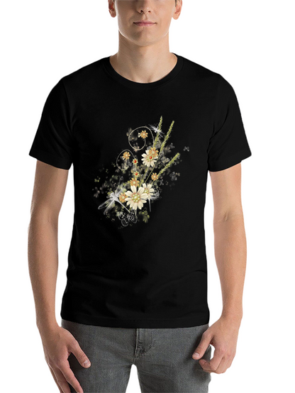 Floral Dragonfly Graphic Black Tee
