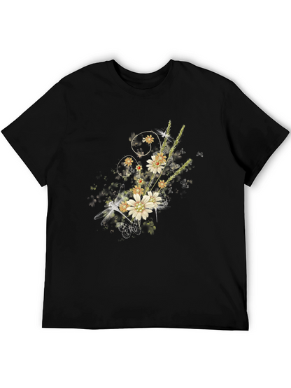 Floral Dragonfly Graphic Black Tee