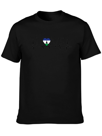 Lesotho Flag Heartbeat LOVE Graphic Tee