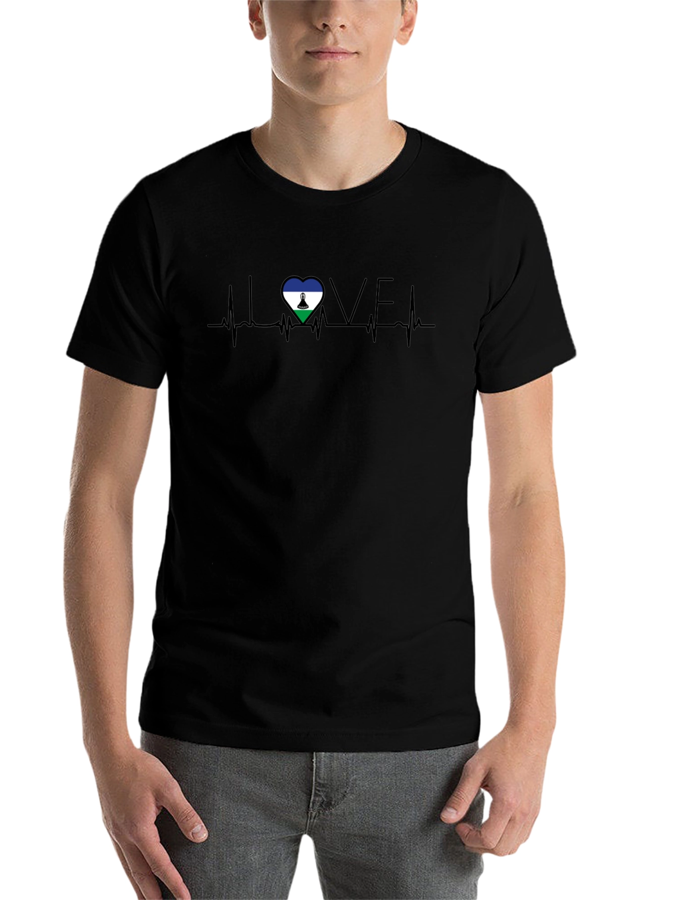 Lesotho Flag Heartbeat LOVE Graphic Tee