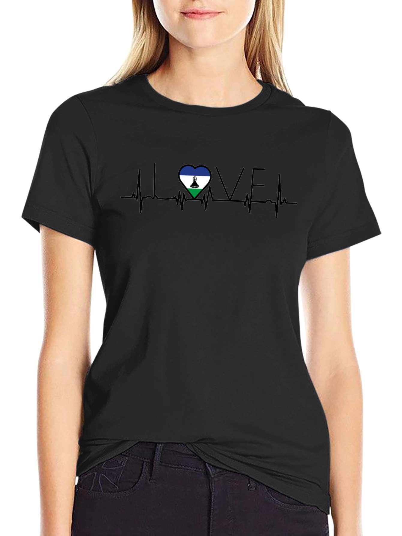 Lesotho Flag Heartbeat LOVE Graphic Tee