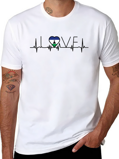 Lesotho Flag Heartbeat LOVE Graphic Tee