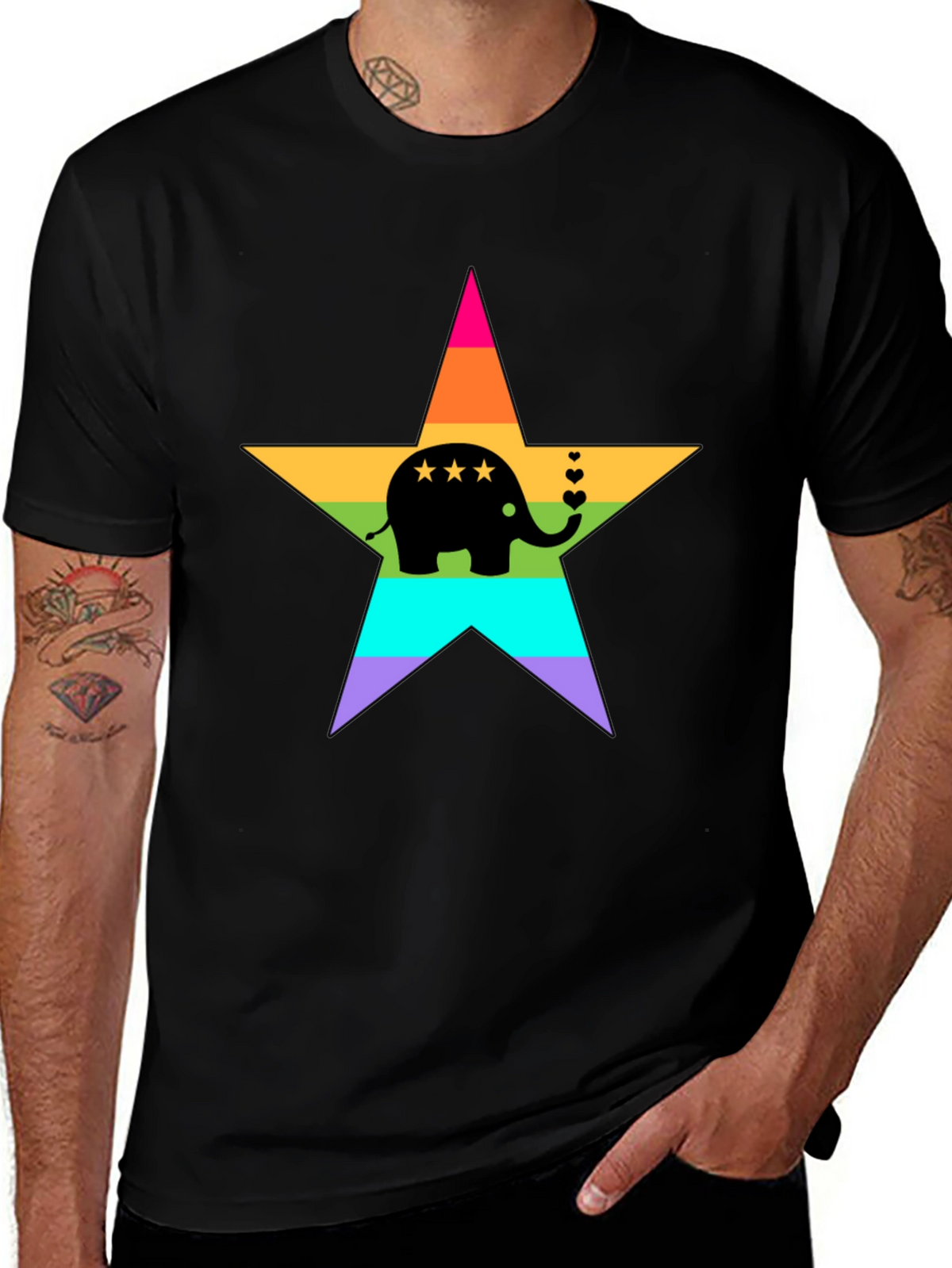 Rainbow Elephant Star T-Shirt