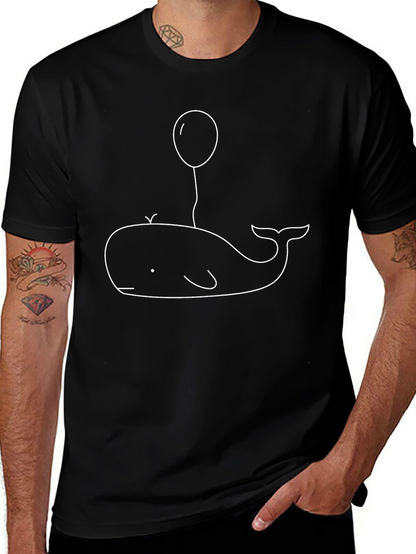 Whale Balloon Graphic Tee - Casual Black T-Shirt
