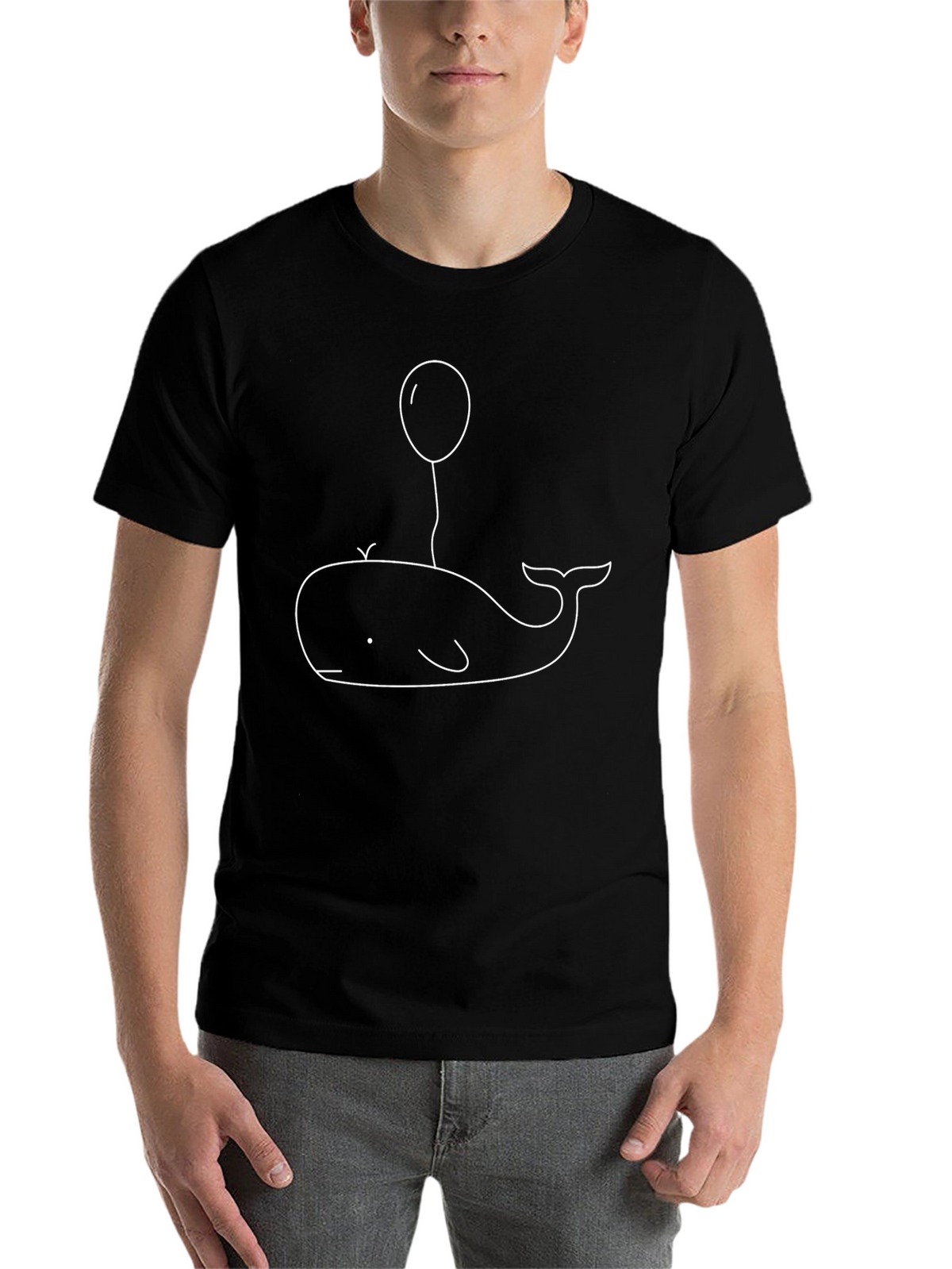 Whale Balloon Graphic Tee - Casual Black T-Shirt