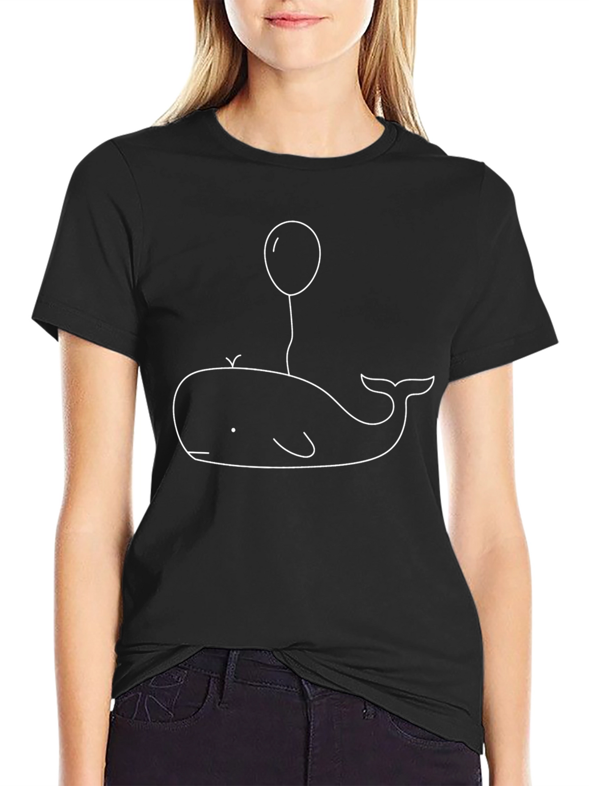 Whale Balloon Graphic Tee - Casual Black T-Shirt