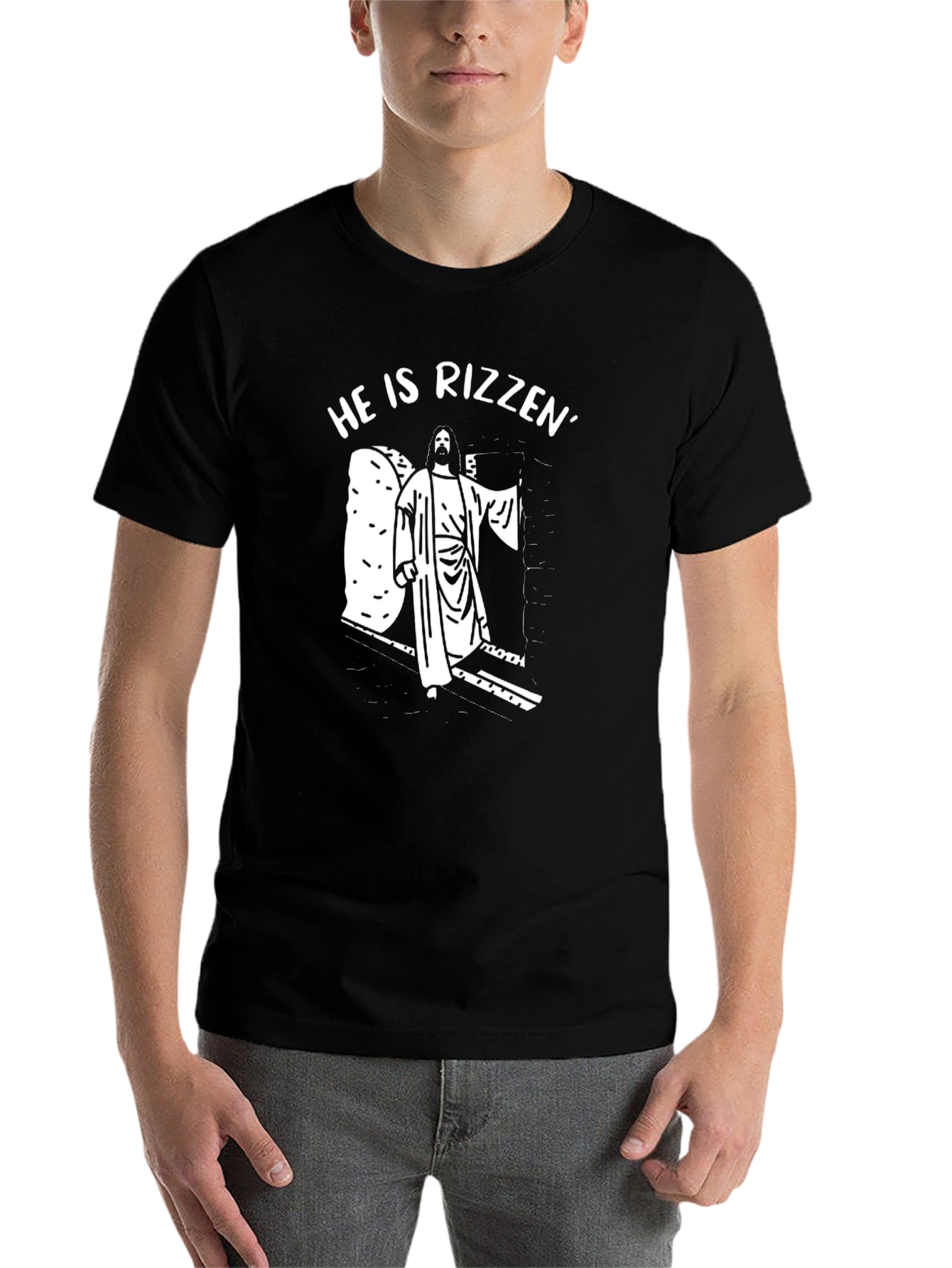 He Is Rizzin Easter T-Shirt - Black Graphic Tee