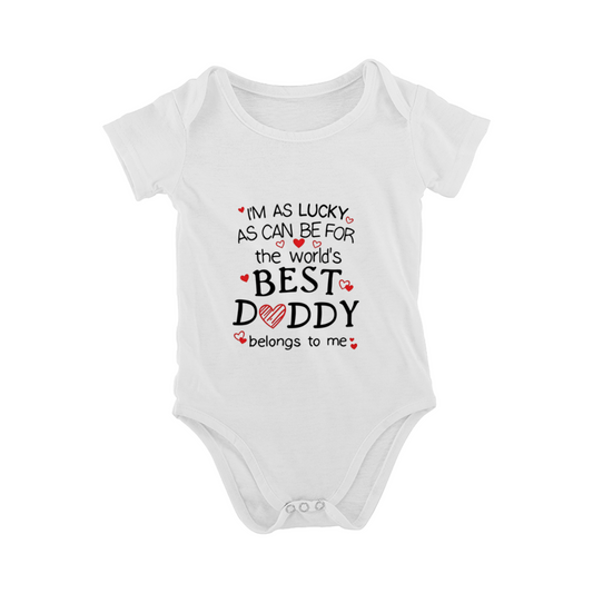 I'm Lucky To Have World's Best Daddy Heart Print Baby Bodysuit, Daddy Lover Newborn Onesie