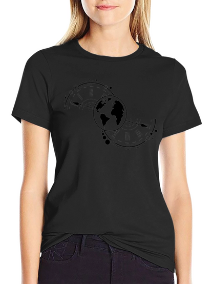 Globe & Time Black Graphic Tee