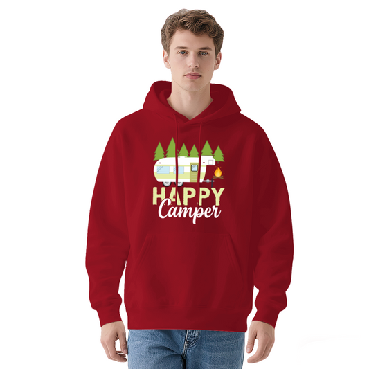 Happy Camper RV Camping Graphic Red Hoodie, Lightweight Comfort Outdoor Pullover
