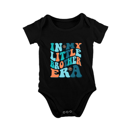 Retro Groovy In My Little Brother Era Baby Bodysuit | Cute Sibling Graphic Print Infant Onesie