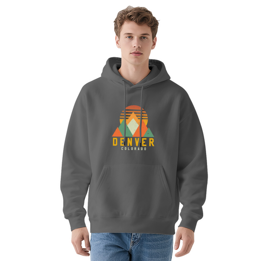 Denver Colorado Retro Mountain Sunset Hoodie, Outdoor Soft Gray Top