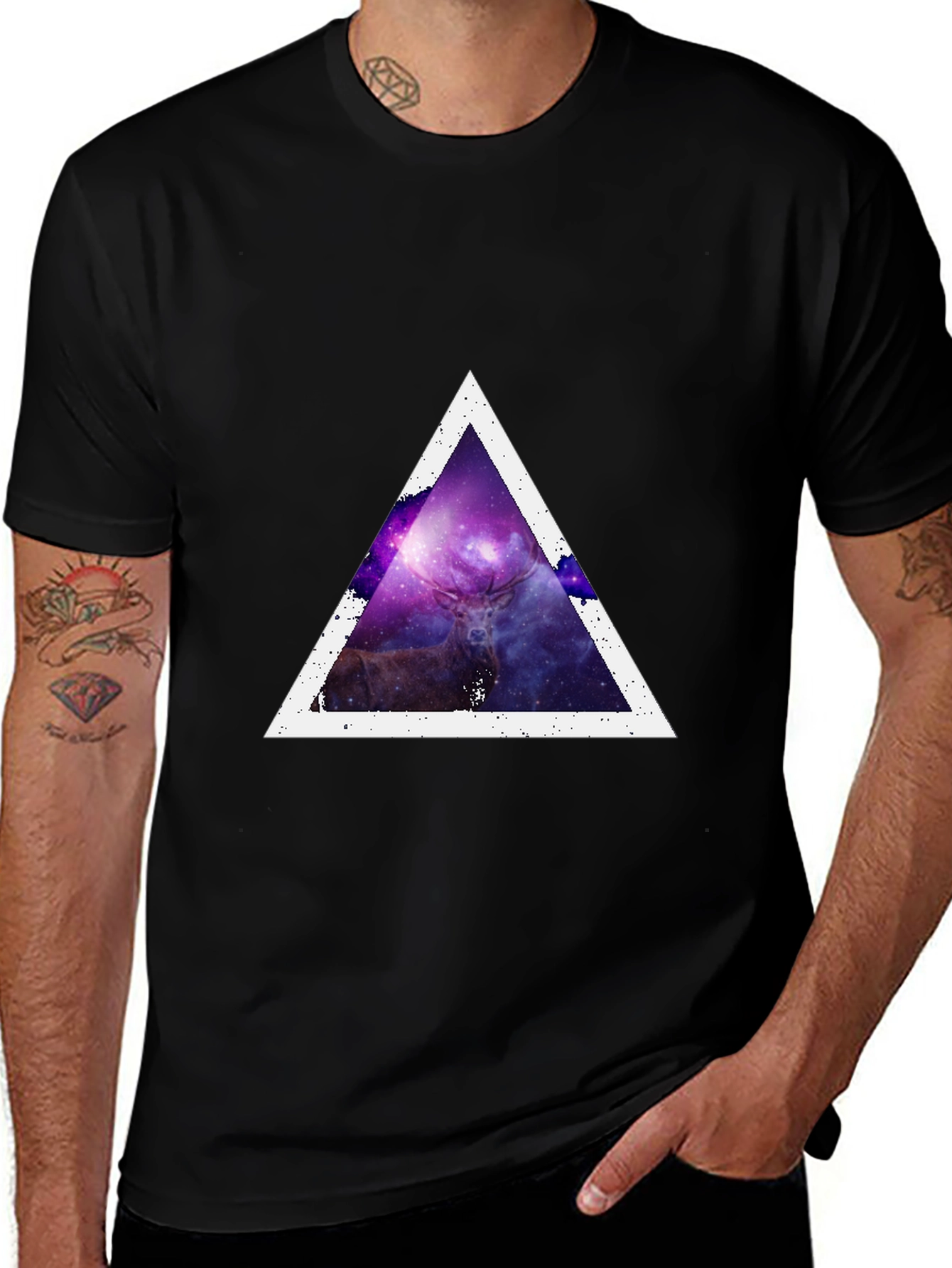 Cosmic Deer Triangle Tee - Modern Graphic Print T-Shirt