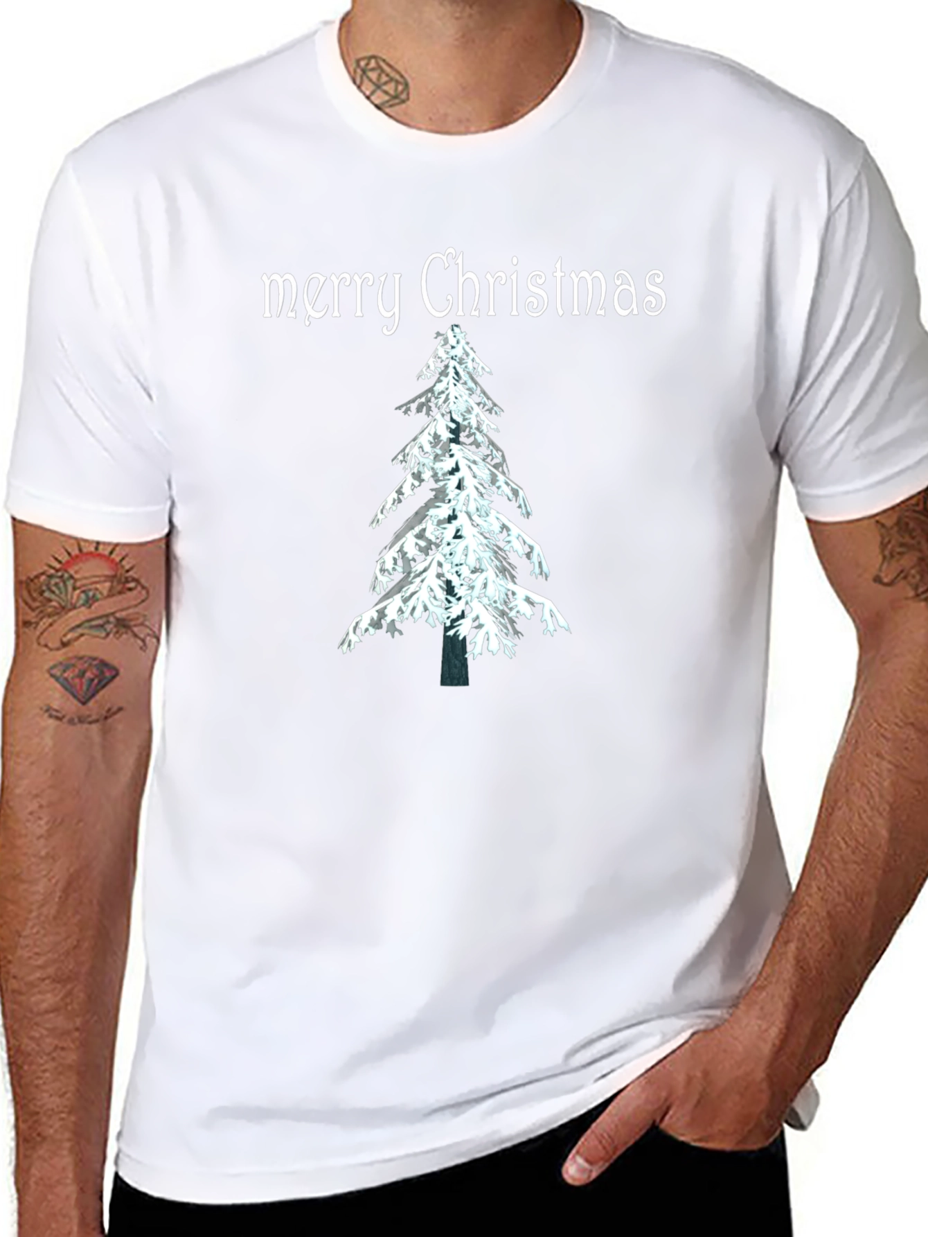 Merry Christmas Tree Graphic Tee - Holiday Festive Shirt