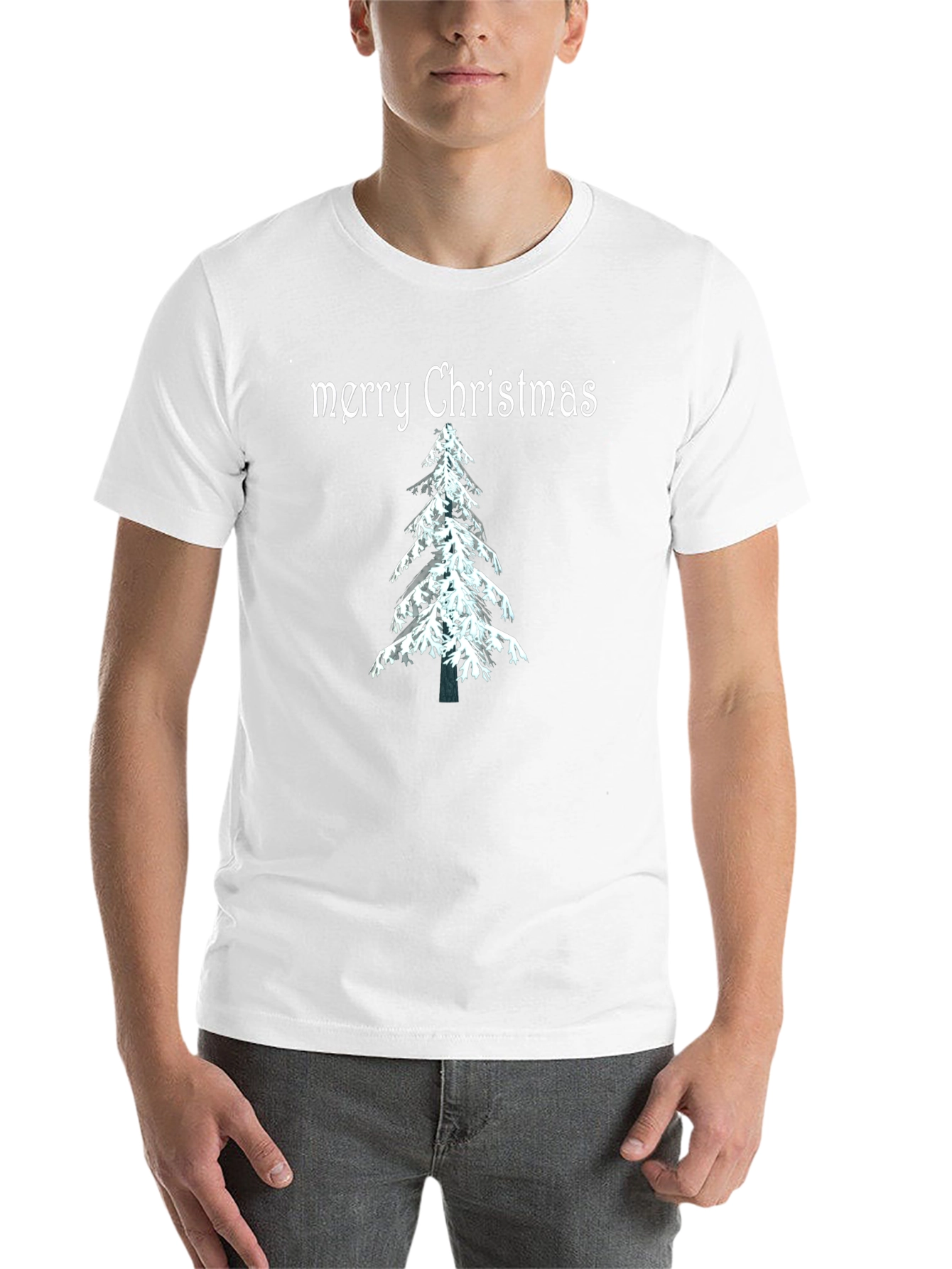 Merry Christmas Tree Graphic Tee - Holiday Festive Shirt