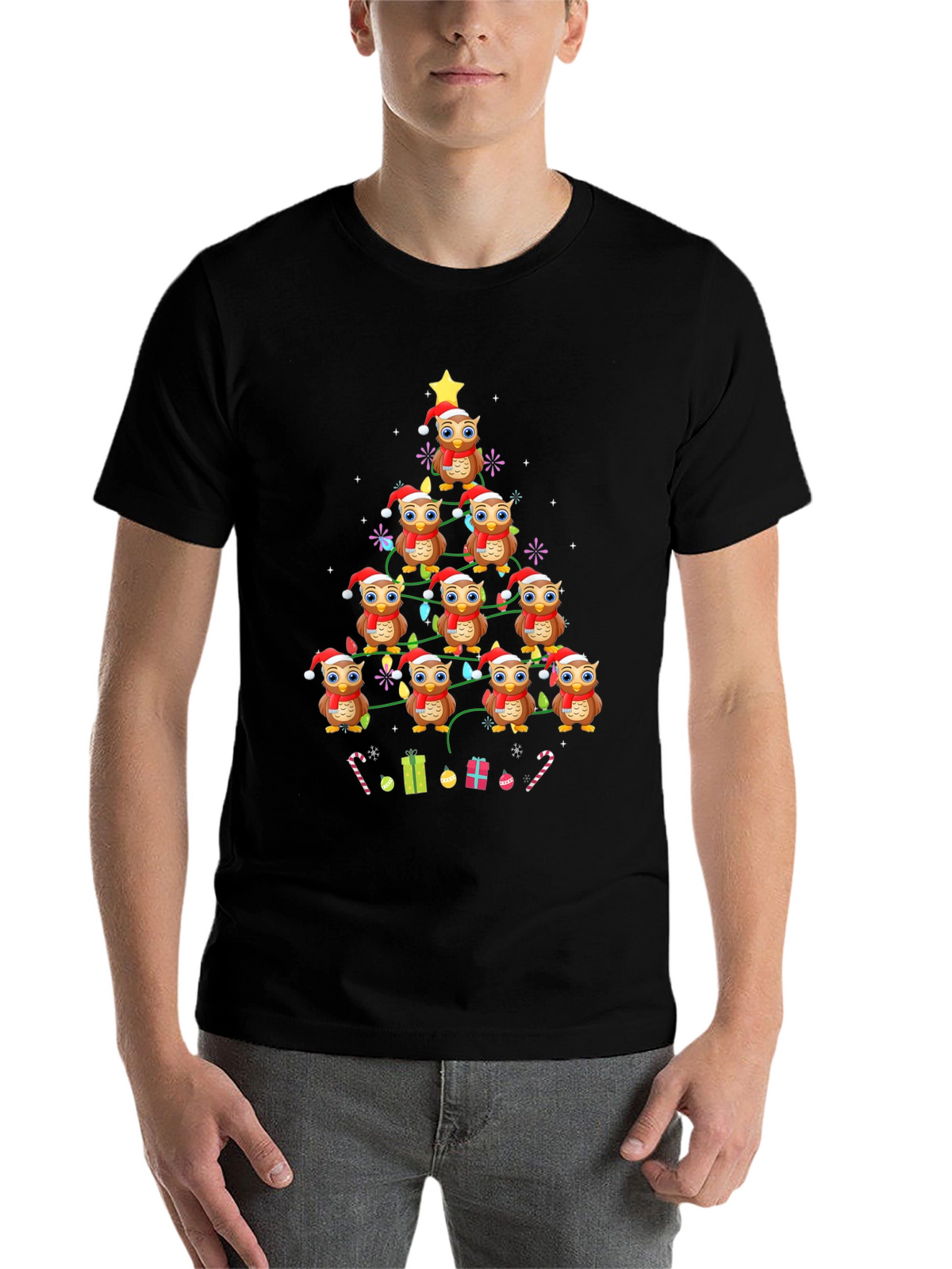 Owl Christmas Tree Graphic T-Shirt