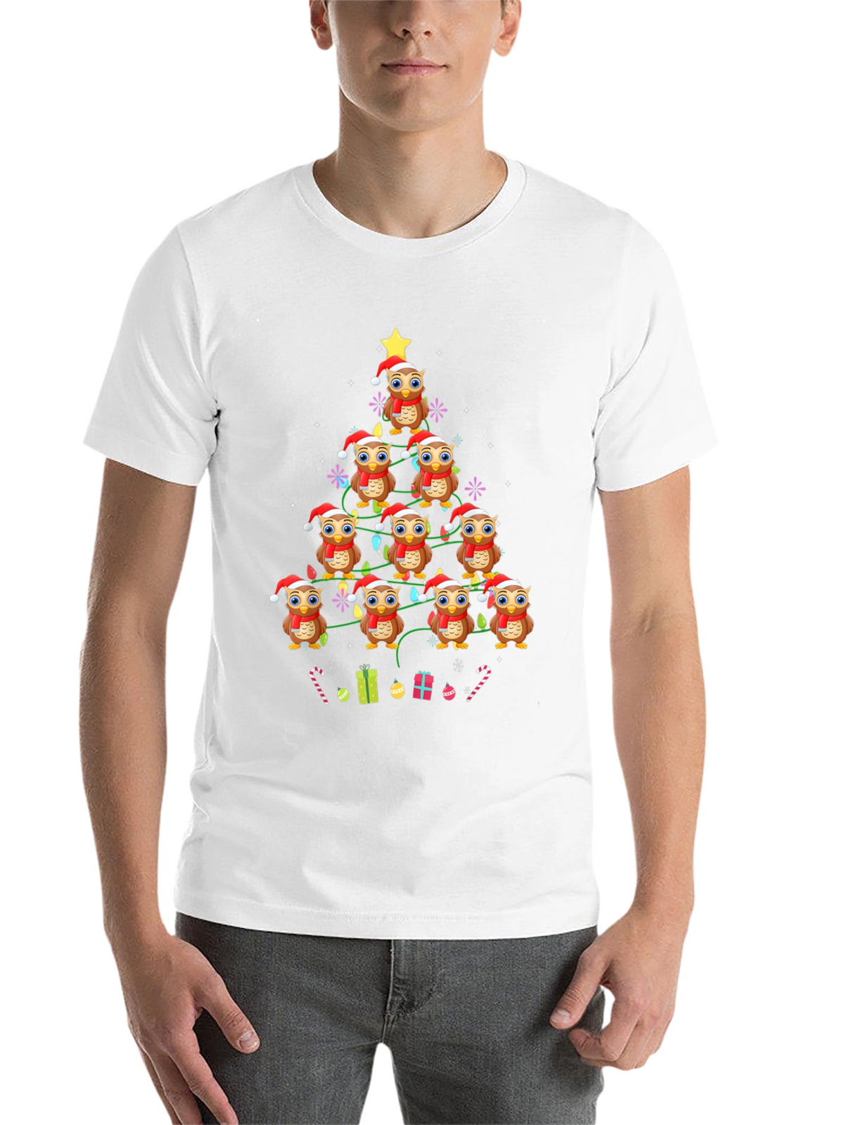 Owl Christmas Tree Graphic T-Shirt