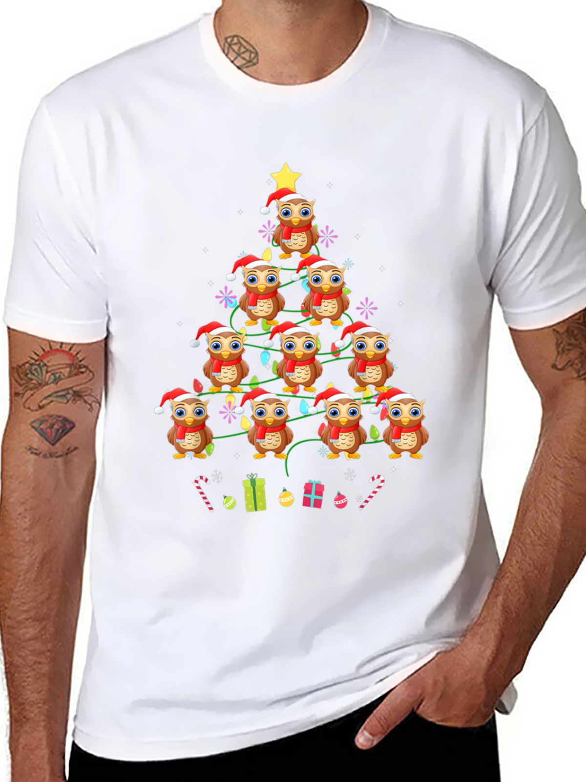 Owl Christmas Tree Graphic T-Shirt