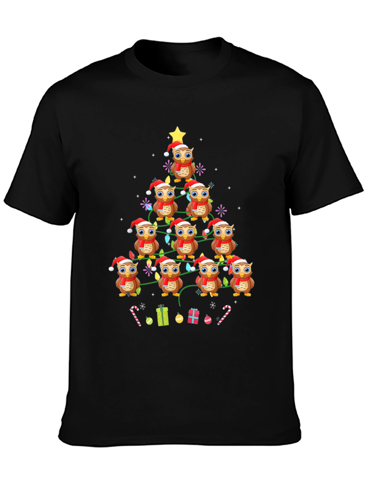 Owl Christmas Tree Graphic T-Shirt