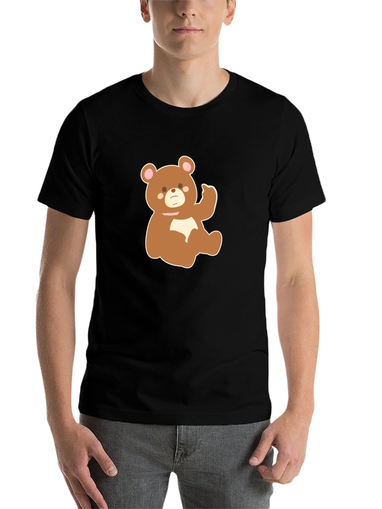 Cute Cartoon Bear Graphic Tee - Black