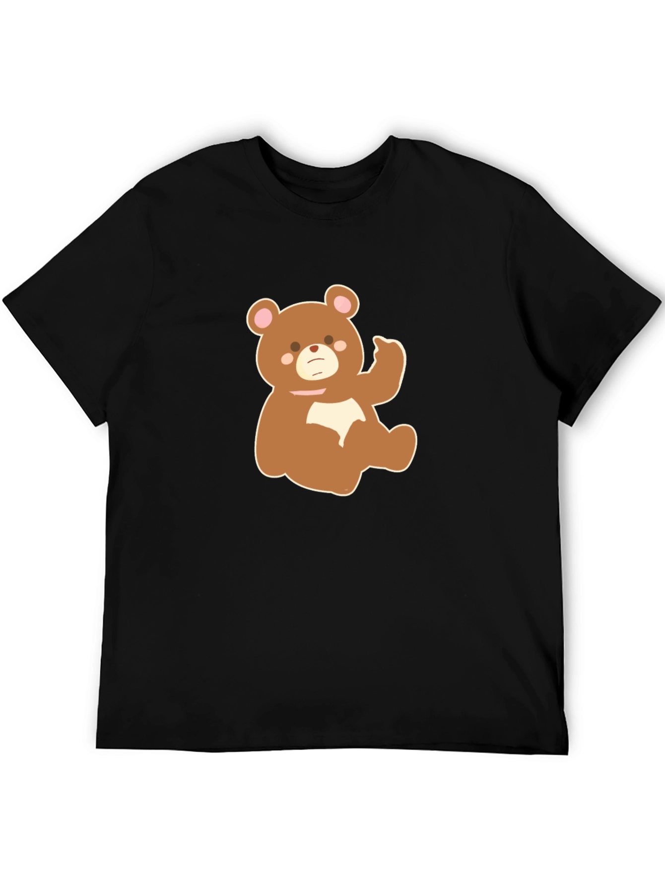 Cute Cartoon Bear Graphic Tee - Black