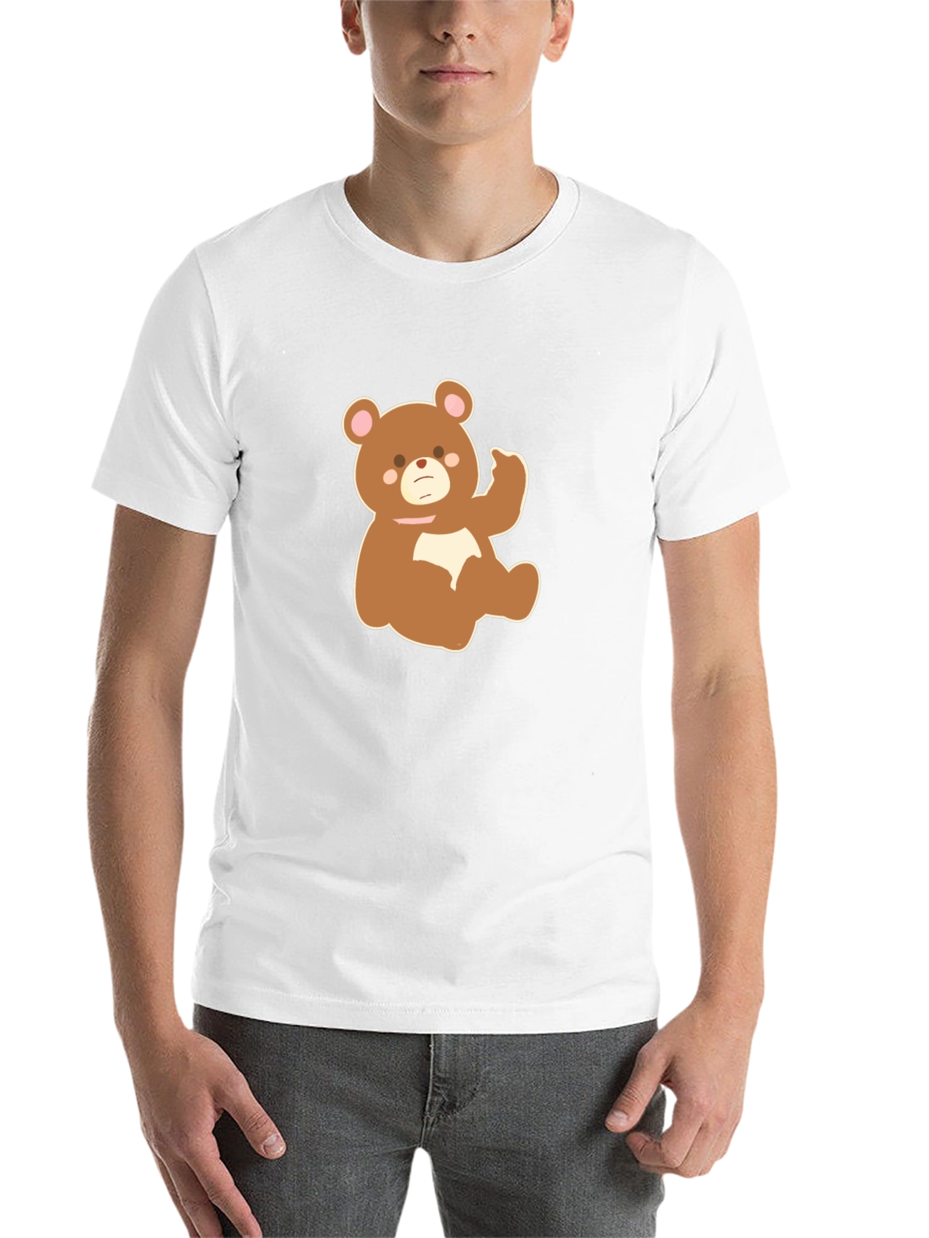 Cute Cartoon Bear Graphic Tee - Black