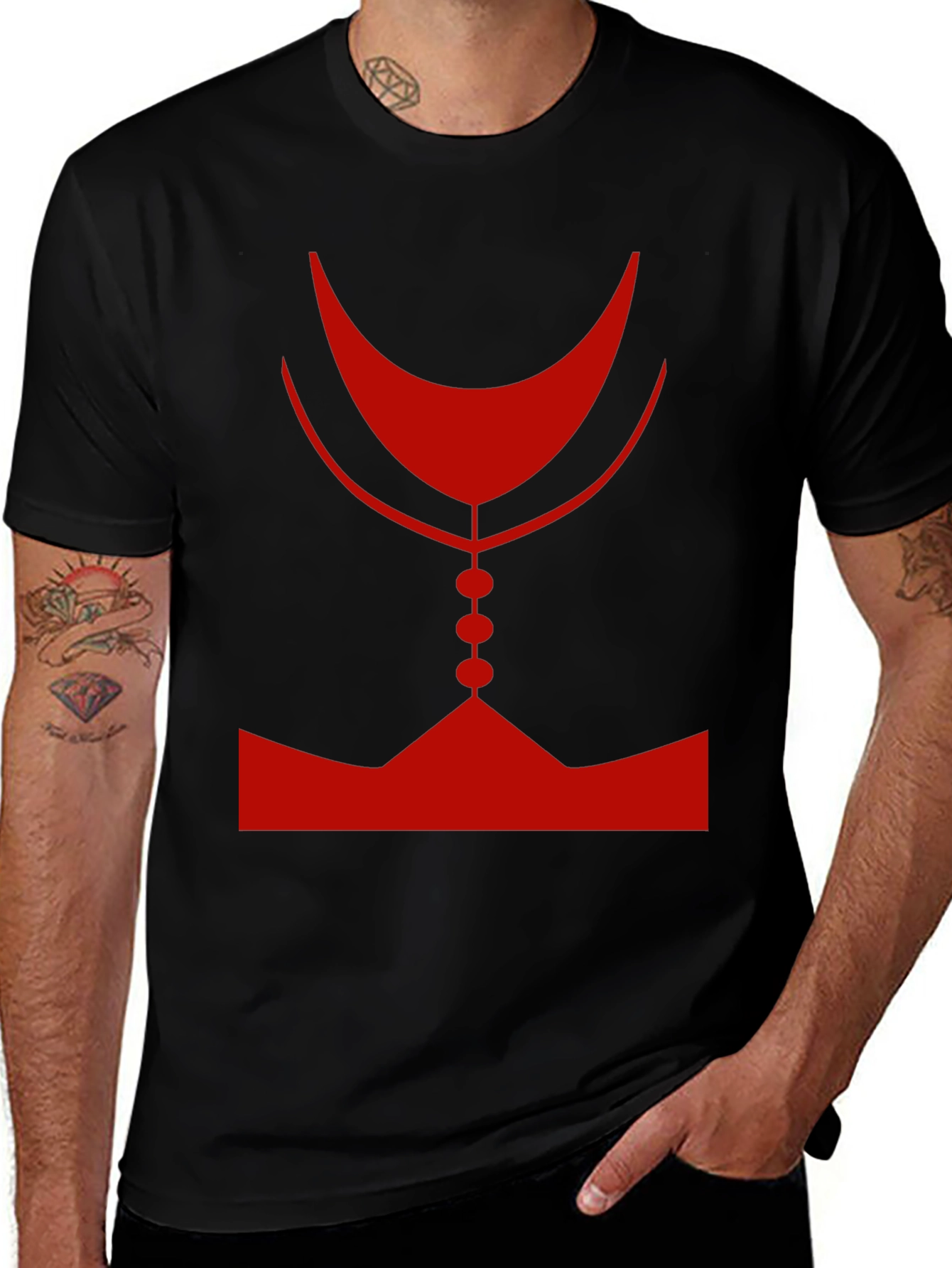 Abstract Red Graphic Print Mens Black T-Shirt