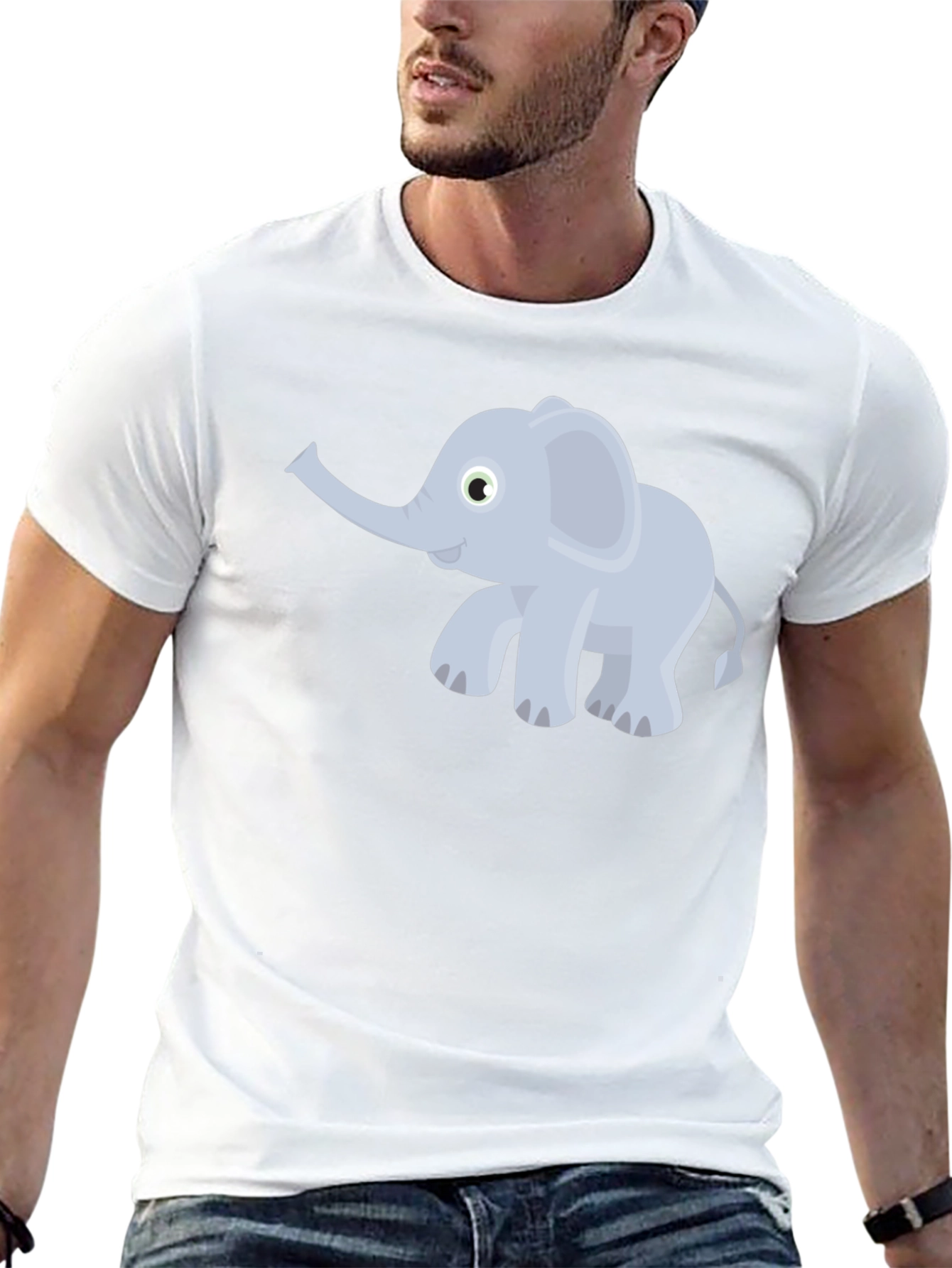 Elephant Cartoon Graphic Tee - Black