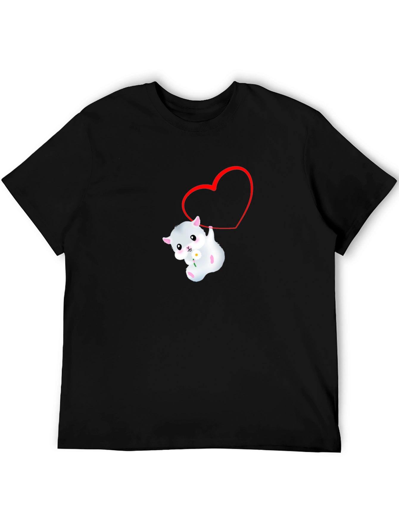 Cute Hamster Heart Graphic Black T-Shirt